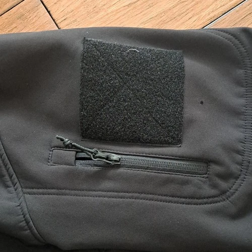 Men's Black SA Co. Softshell Jacket L Full Zip Hood Stand Collar Zipper Pockets image 6