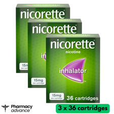 Nicorette 15mg Inhalator 36 Cartridges THREE PACKS Quit Smoking Aid