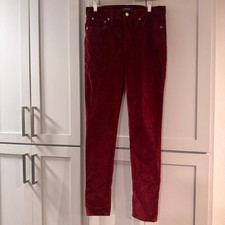 NWT J.Crew 9" High-Rise Toothpick Velvet Pants Burgundy Red Tall 29T Holiday