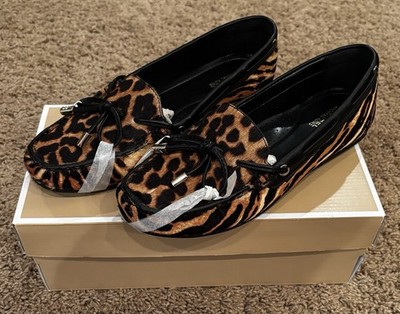 New Michael Kors Sutton Calf Hair Leopard Print Moccasin Loafer Flats Size 7