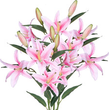 Artificial Lily Flowers Bulk Bouquet, 30 Long Stems, 12 Silk Flower Heads, Pink