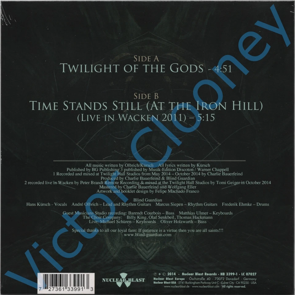 BLIND GUARDIAN Twilight Of The Gods / 2017 Nuclear Blast LIMITED Vinyl 7" SEALED - Image 2 of 3