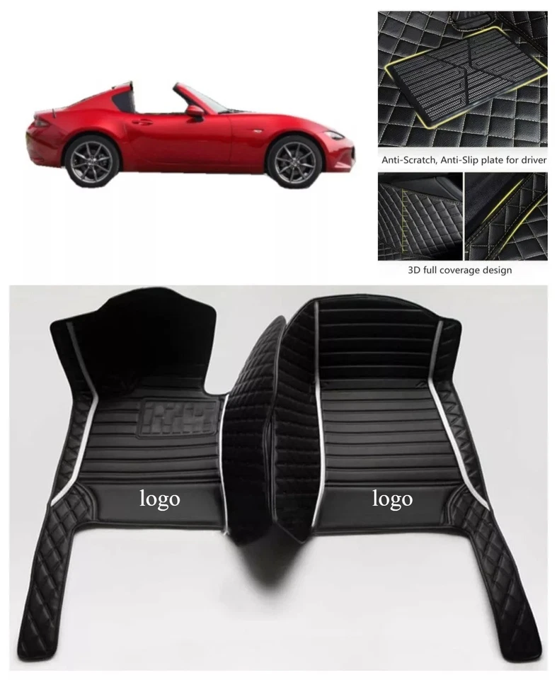 For Mazda MX5 Miata Car Floor Mats Leather Custom Front Row Carpets Boot Liner - Image 2 of 4