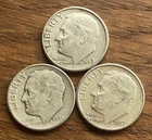 3 Roosevelt Silver Dimes 90% Silver Lot Circulated Denver Mint 1946 1957 1963