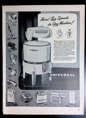 #ad Print Ad 1940#x27;s Universal 2 Speed Washer Fluff Rough $11.99