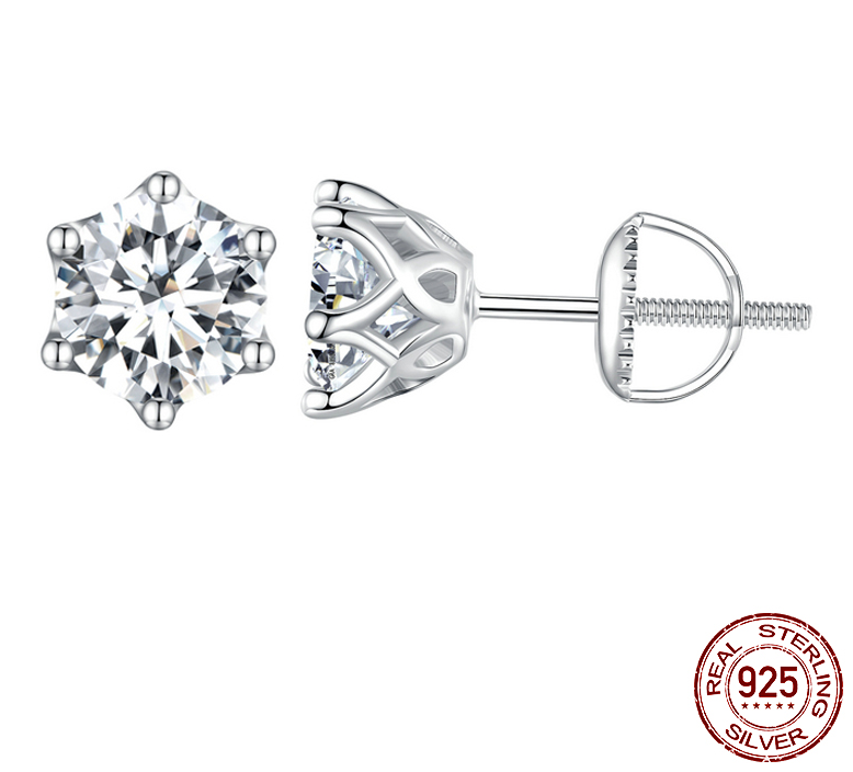 1 Carat Moissanite Stud Earrings Screw Back Solitaire White Gold Plated ...