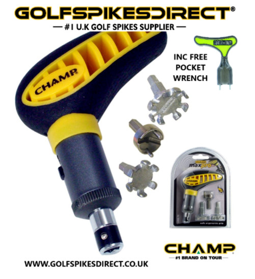 CHAMP MAX PRO GOLF SPIKE WRENCH - RATCHET - RIPPER - TWO PIN - INC FREE TOOL