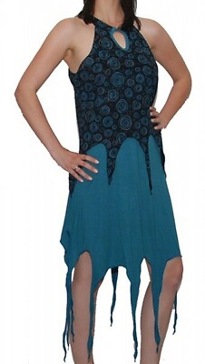 Zipfeliges Elfen Kleid Psy Hippie Goa Fee schwarz/blau