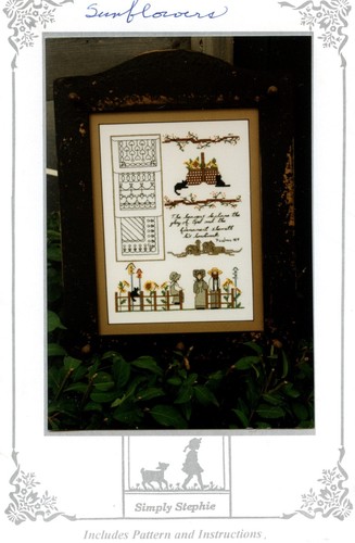 Cross Stitch Primitive Sampler Embroidery on linen Amish Sunflowers Pattern - Picture 4 of 4