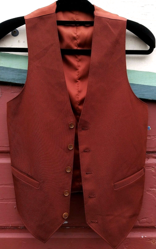 70s Vest Twink Sie Xs Brown Terracotta Brick Color Polyester Boho Disco Joker