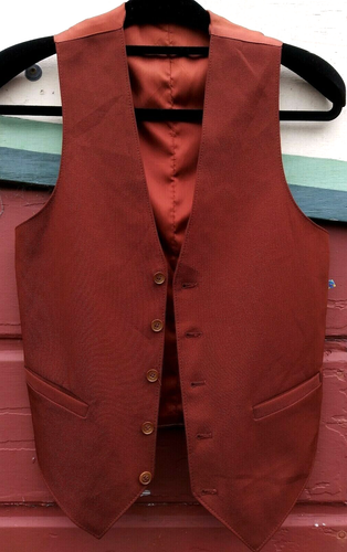 Men's Vintage 1970s Vest S Polyester Bohemian 70's Joker Style Terra Cotta Brown - Picture 1 of 11