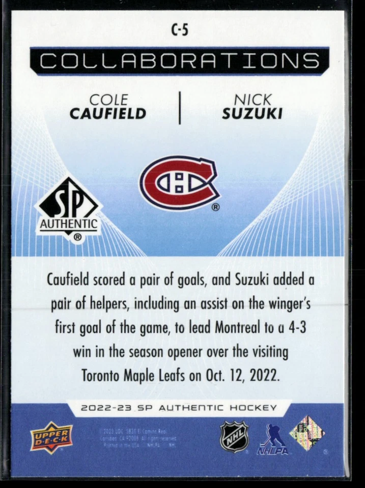 2022-23 SP Authentic Collaborations Blue #C-5 Cole Caufield / Nick Suzuki - Image 2 of 2