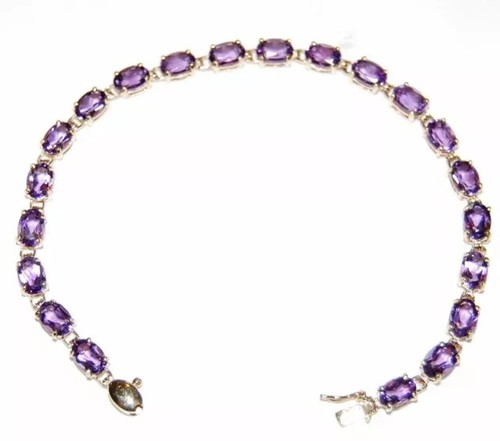 9Ct Lab-createdOval Amethyst Tennis Women's Bracelet 14K Yellow Gold Plated 7.5" - Picture 4 of 4