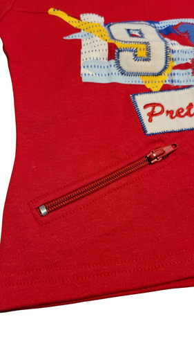 Girls' Graphic "Pretty Girls 91" Tee with Zipper Detail- Blue or Red - 4T - Picture 25 of 26