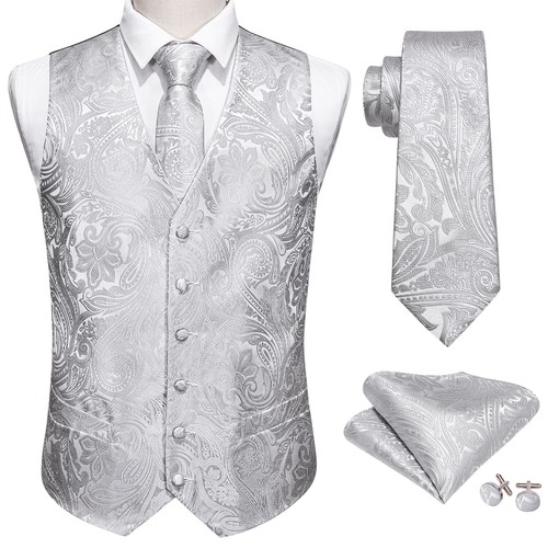 Rojo Paisley Hombres Chalecos Negro Traje Chaleco Conjunto Corbata Vestido de Boda Esmoquin V - Imagen 60 de 88
