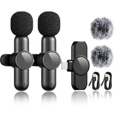 LSTECICE Wireless Lavalier Microphone, 2 Pack Wireless Microphones for iPhone, i