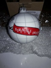 Nordstrom 3" Hand Blown Glass Travel Ball Ornament 'White Adventure Awaits'