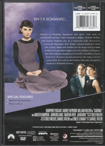 SABRINA - Audrey Hepburn; Humphrey Bogart; William Holden DVD (1954) Near Mint - Picture 2 of 2