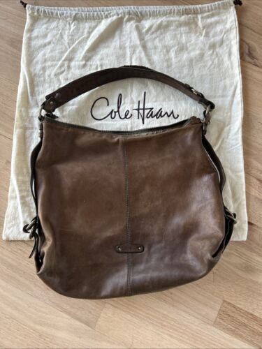 Cole Haan Hobo Slouchy Bucket Bag Tobacco Brown Tan - woven handle