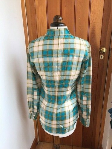 camicia strenesse 100% seta verde turchese a quadri uk 8 nuova con etichetta - Foto 3 di 3