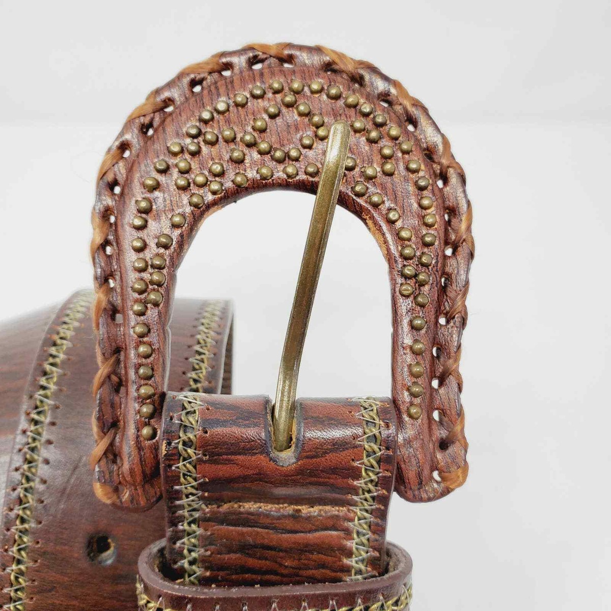 ✨ Another Line Inc Wide Studded Leather Belt M Brown Boho Western Another Line Inc Leather Brown Wide Studded Buckle Boho  main image 2