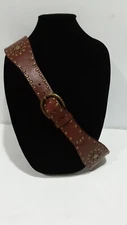 Silver Jeans  women Belt L pattern rivets wide 2.75"back narrow front bronze hwd