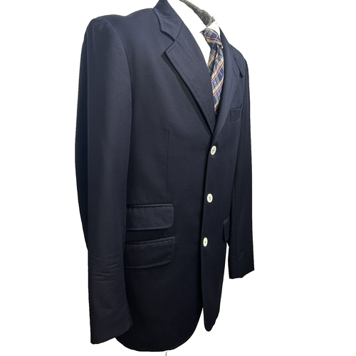 Etro Milano Italy Sz 52 IT 42 US Navy Blue 100 % Wool Hacking Jacket Blazer FLAW - Picture 4 of 21