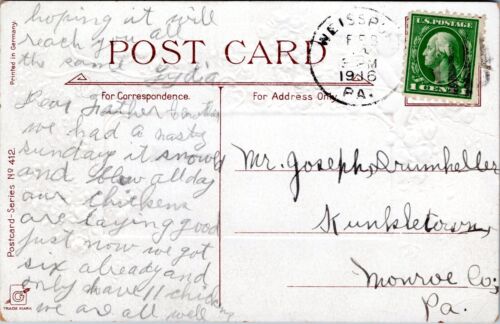Valentines Greetings Embossed Postcard- Cherub and flowers, Poem - Picture 2 of 2