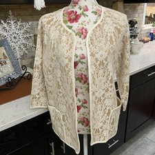 Chico's Bonded Lace Henrietta Cardigan Open Front Jacket Size 2 US Large New