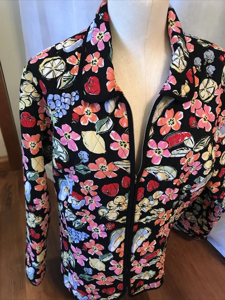 Requirements Woman’s Large Floral Fruit Colorful  Zip Jacket Lightly Quilted - Image 3 of 4