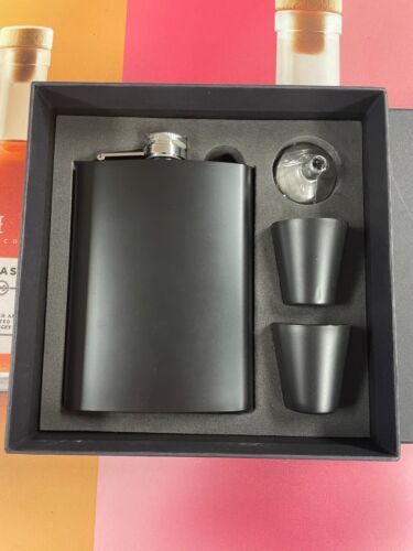 Juego de frascos de cadera negro con 2 vasos embudo y caja de regalo acero inoxidable - Imagen 2 de 2