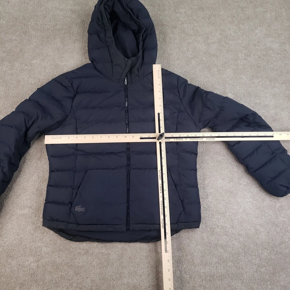 Chaqueta acolchada Lacoste para mujer talla 40 mediana azul plumón de ganso con capucha cremallera completa Z Foto 2 de 4