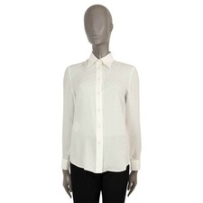 69451 auth GUCCI white silk CLASSIC GG MONOGRAM Button-Up Shirt 38 XS