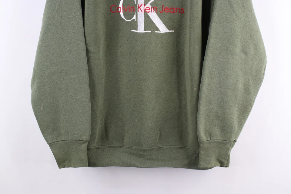 Sudadera de mezclilla vintage de los 90 Calvin Klein para hombre grande envejecida deletreada verde Foto 3 de 4