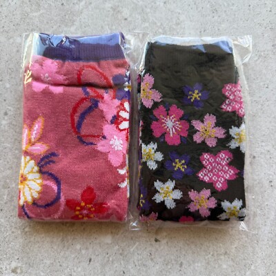 Tabi Shoes Socks Black Pink  Cherry blossom pattern Women's 2 pairs New