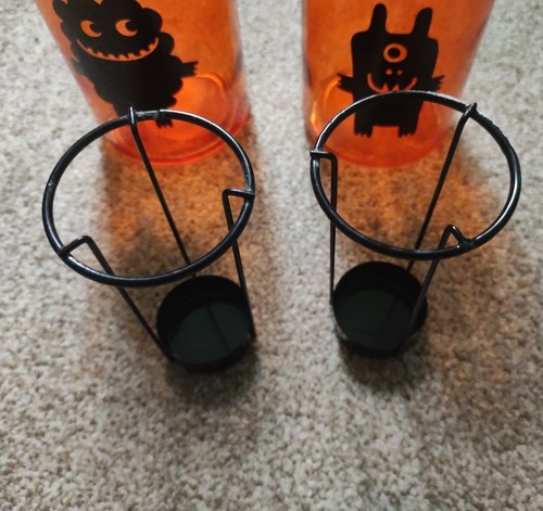 Halloween Little Monsters Tealight Lantern Jars Orange Glass Light Up Ornaments - Picture 11 of 11