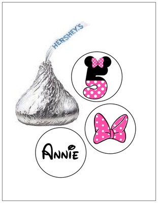 108 PINK MINNIE MOUSE BIRTHDAY HERSHEY KISS KISSES CANDY STICKERS *