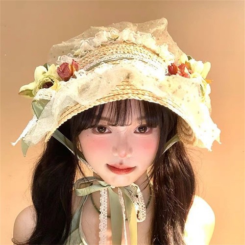 Victorian Bonnet Hat with Floral Womens Tea Party Hat Classic Lolita Hat Girls - Picture 10 of 17