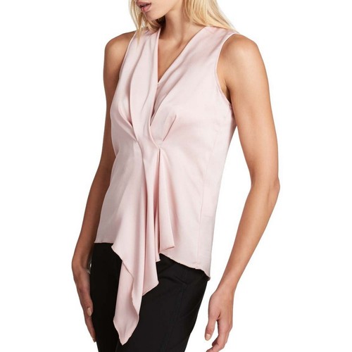 DKNY NEW Women's Soft Rose Sleeveless Draped Crepe Blouse Shirt Top 4 TEDO