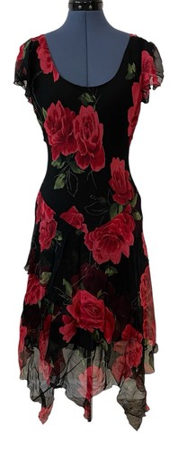 Vtg NWT Redux Y2K Black Red Floral Silk Sheer Midi Dress Whimsigoth Fairy Sz 10