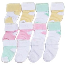 12 PAIR Infant Baby 0-6 month Socks Girls Pink, White, Yellow, Green 80006 NEW