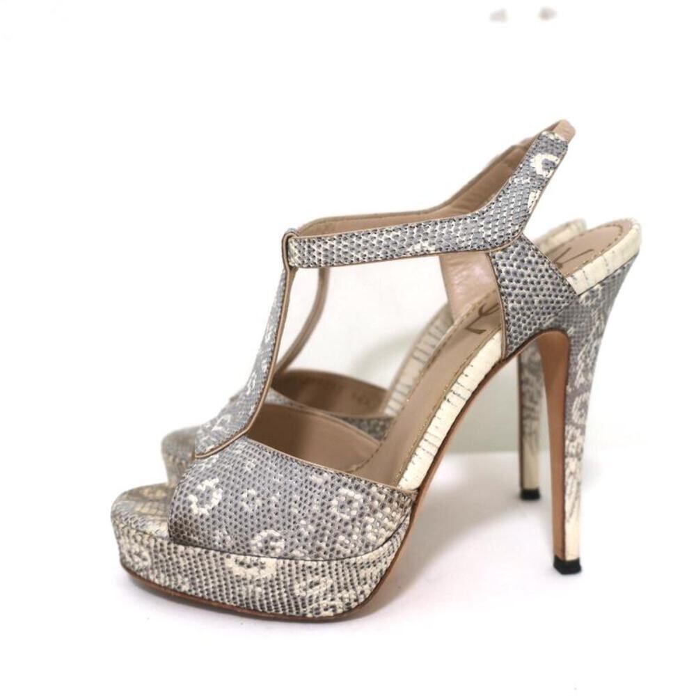 Sandali plateau Yves Saint Laurent grigio anello lucertola misura 36 5 tacco aperto