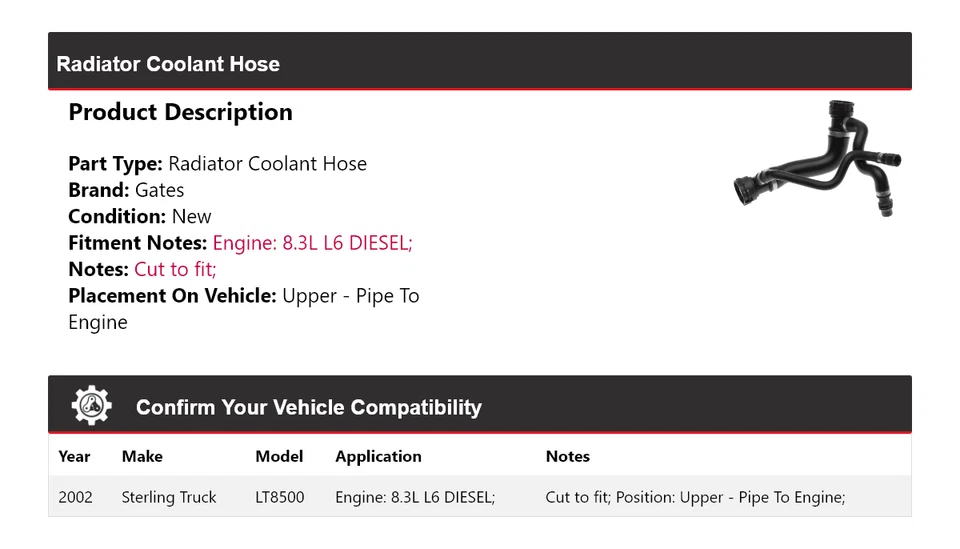 Puertas de manguera de refrigerante de radiador para camión Sterling LT8500 2002 Foto 2 de 3