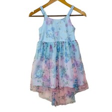 Rare Editions Girls Dress Size 6X High Low Blue Pink Sleeveless Floral Lace