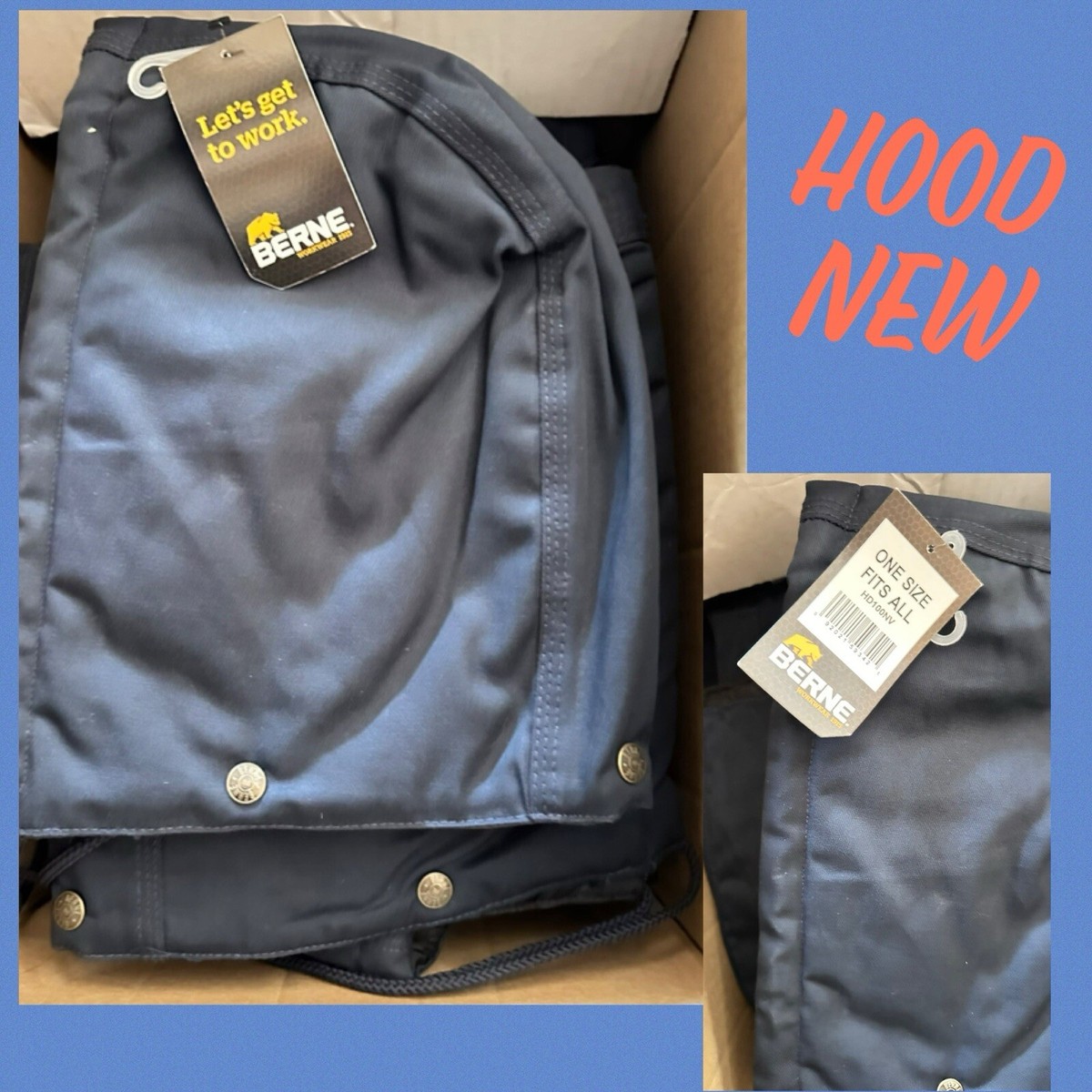 Men's Berne Accessory Hood Navy Replacement Snap On Jacket Hood