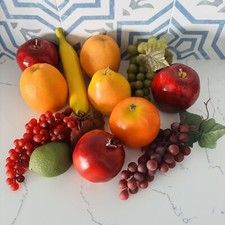 Lot Of 12 Artificial Fruit Faux Food Prop Fake Plastic Realistic Apple Grapes