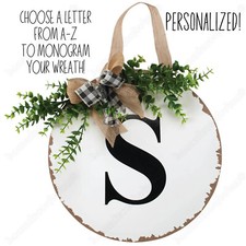 PERSONALIZED Monogram Farmhouse Round Wooden Wreath Front Door Porch Home Decor