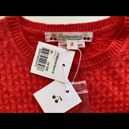 NWT Authentic BONPOINT Red Cashmere Cardigan - Size 2 Years - Picture 3 of 4