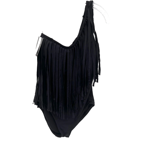 CARMEN MARC VALVO Women's Sz 6 Black One-Shoulder Fringe One-Piece Swimsuit NWT