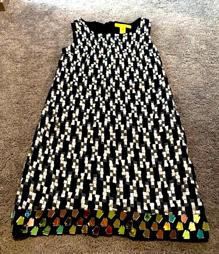 Catherine Malandrino Sheath Dress Black Multi Color Embroidered Sleeveless Sz 2 - Picture 7 of 8